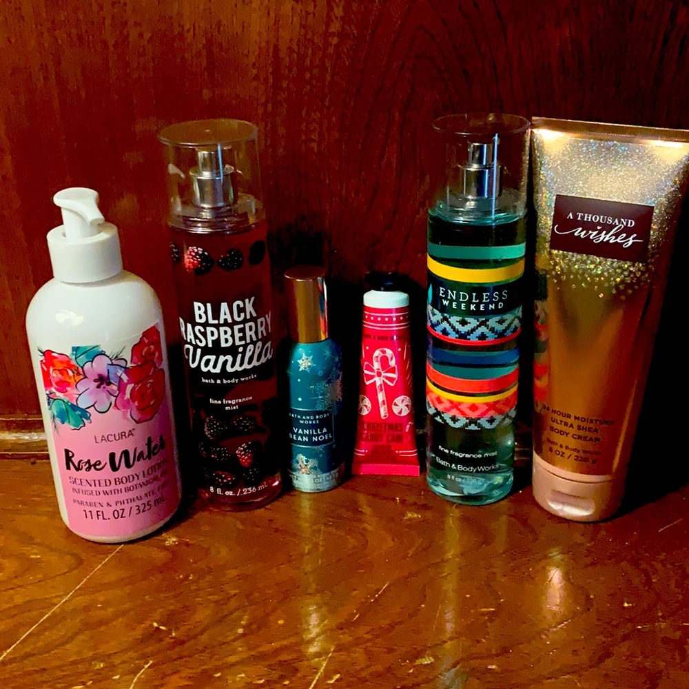 5 Bath and Body items and 1 Lacura body lotion.